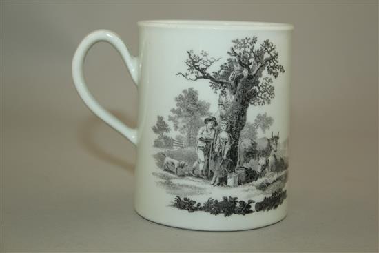 A Worcester mug, printed by Robert Hancock, c.1765, 8.5cm